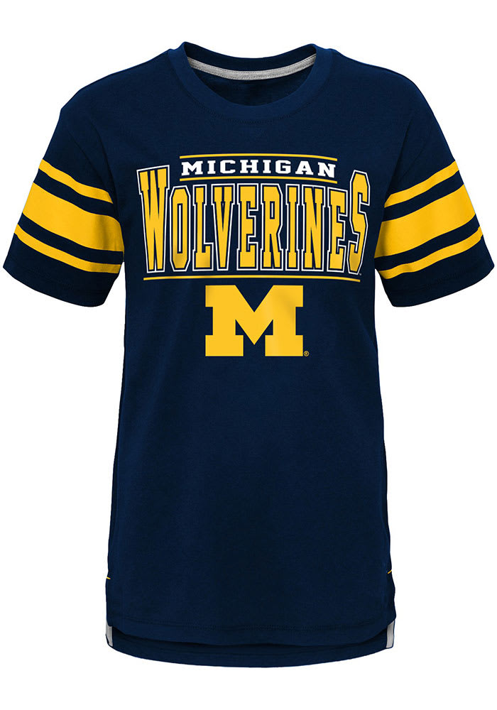 Michigan Wolverines Boys Navy Blue Huddle Up Short Sleeve Fashion Tee