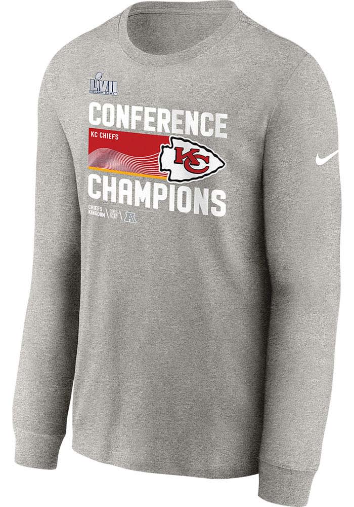 Nike Kansas City Chiefs Youth Grey LR Trophy 2022 Conf Champ Long Sleeve T-Shirt, Grey, 100% Cotton, Size S, Rally House