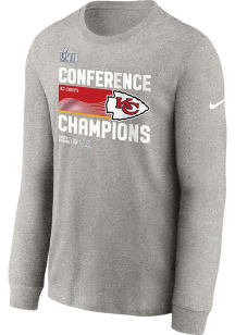 Nike Kansas City Chiefs Youth Grey LR Trophy 2022 Conf Champ Long Sleeve T-Shirt