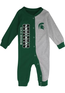 Michigan State Spartans Baby Green Half Time Coverall Long Sleeve One Piece