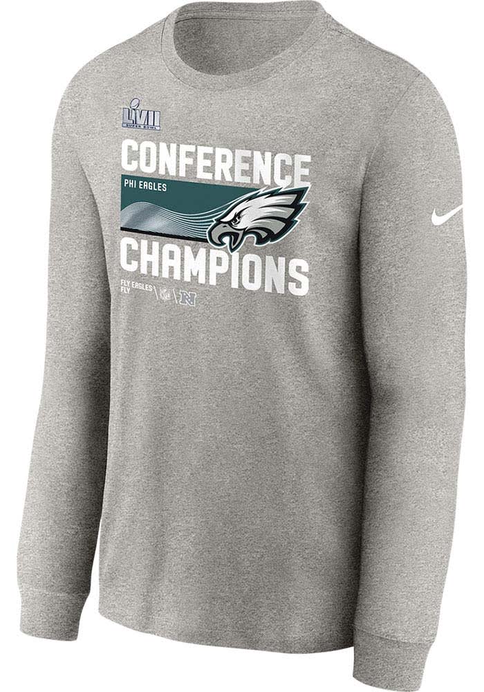 Nike Philadelphia Eagles Youth Grey LR Trophy 2022 Conf Champ Long Sleeve T-Shirt, Grey, 100% Cotton, Size L, Rally House