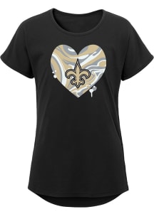 New Orleans Saints Girls Black Drip Heart Short Sleeve Tee