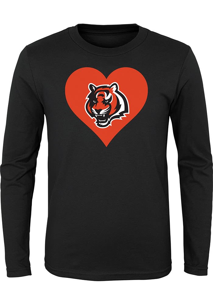 Cincinnati Bengals Girls Black Heart Long Sleeve T-shirt