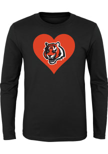 Cincinnati Bengals Girls Black Heart Long Sleeve T-shirt