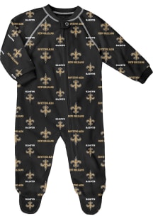 New Orleans Saints Baby Black Raglan Loungewear One Piece Pajamas