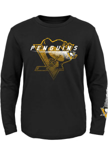 Pittsburgh Penguins Youth Black Cracked Ice Long Sleeve T-Shirt
