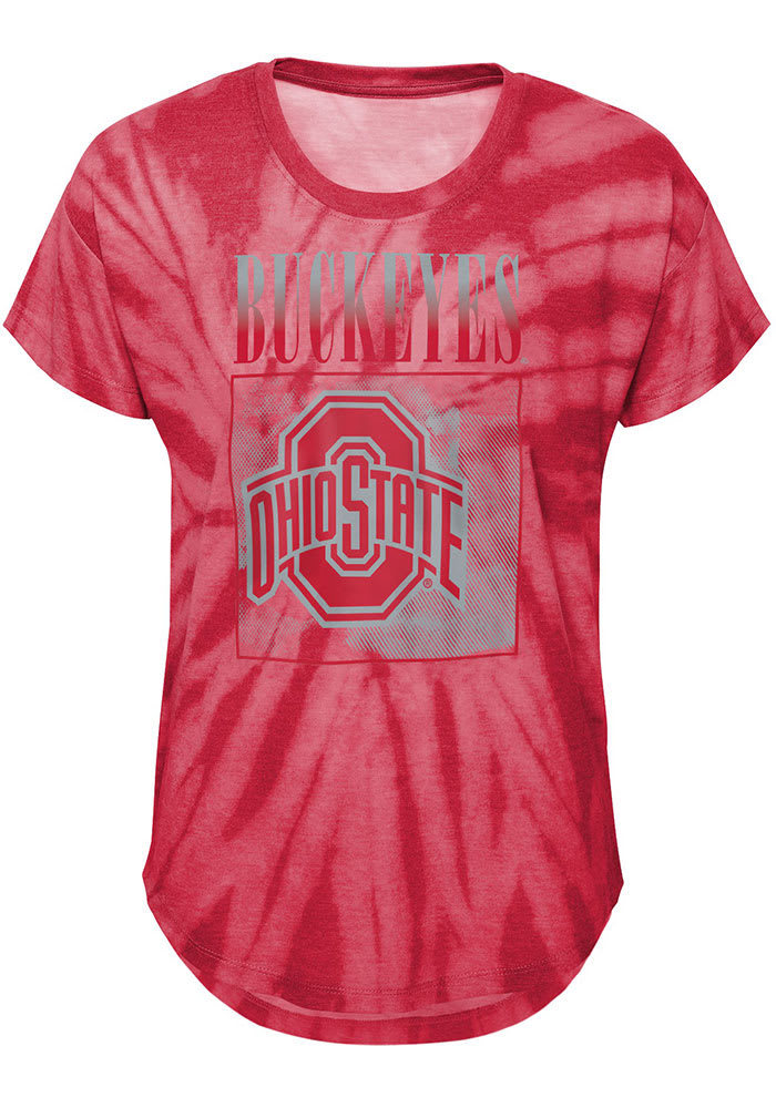 Ohio State Buckeyes Girls Red In The Band Tie-Dye Short Sleeve Fashion T-Shirt