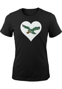 Philadelphia Eagles Girls Black Retro Heart Short Sleeve T-Shirt