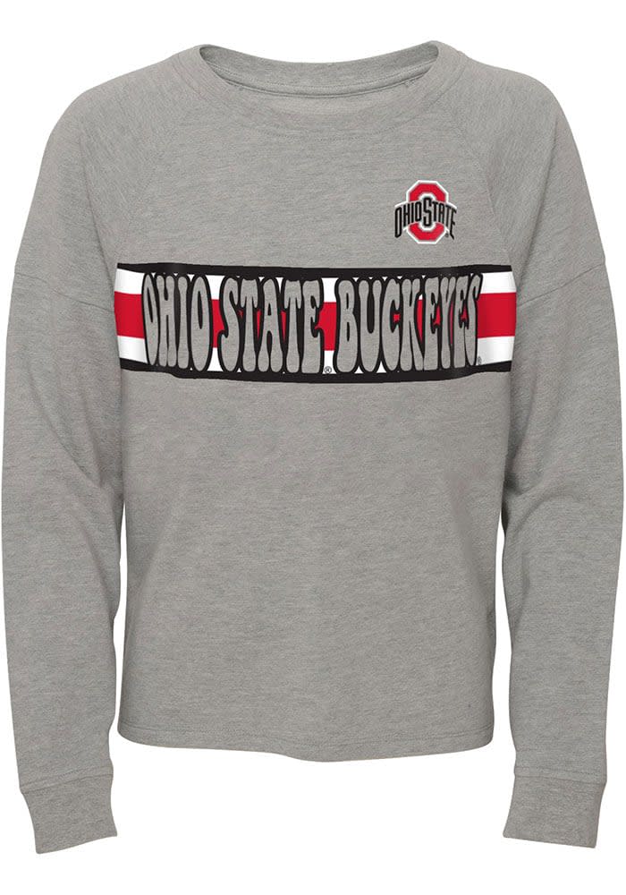 Ohio State Buckeyes Girls Grey All Striped Up Long Sleeve T-shirt