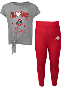 Ohio State Buckeyes Infant Girls Red Forever Love Set Top and Bottom