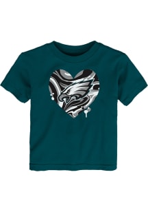 Philadelphia Eagles Toddler Girls Teal Drip Heart Short Sleeve T-Shirt
