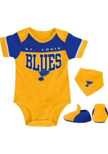 St Louis Blues Baby Gold Puck Happy Set One Piece with Bib