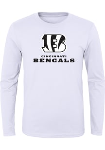 Cincinnati Bengals Boys White Primary Logo Wordmark Long Sleeve T-Shirt