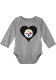 Pittsburgh Steelers Baby Grey Heart LS Tops LS One Piece