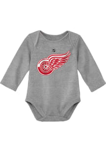 Detroit Red Wings Baby Grey Primary Logo Long Sleeve One Piece