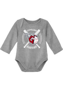Cleveland Guardians Baby Grey Swing Bats Long Sleeve One Piece