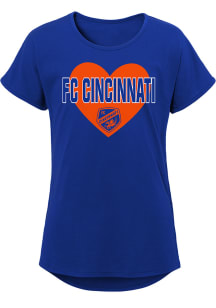 FC Cincinnati Girls Blue Bubble Heart Short Sleeve Tee