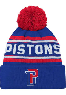 Detroit Pistons Blue Jacquard Cuffed Pom Youth Knit Hat