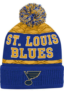 St Louis Blues Blue Puck Pattern Cuffed Pom Youth Knit Hat