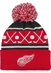 Detroit Red Wings Face Off Cuff Pom Baby Knit Hat - Red