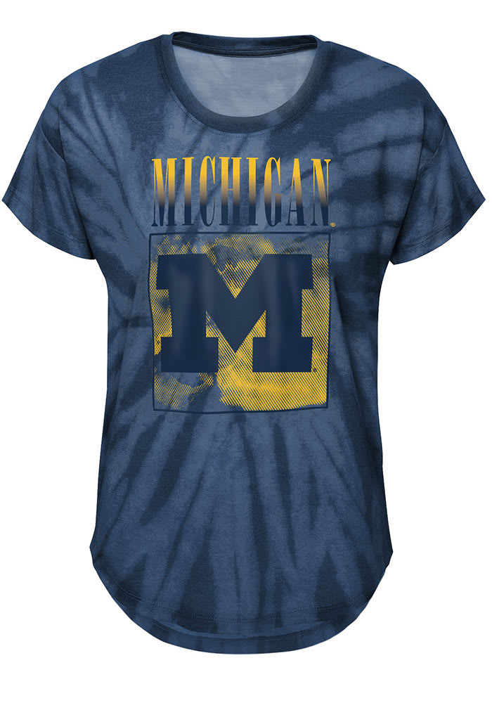 Michigan Wolverines Girls Navy Blue In The Band Tie-Dye Short Sleeve Fashion T-Shirt