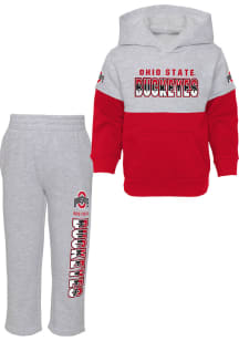 Toddler Red Ohio State Buckeyes Playmaker Hood Top and Bottom Set