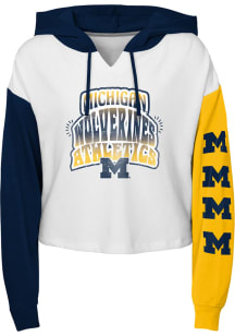 Michigan Wolverines Girls Navy Blue Color Run Long Sleeve Hooded Sweatshirt