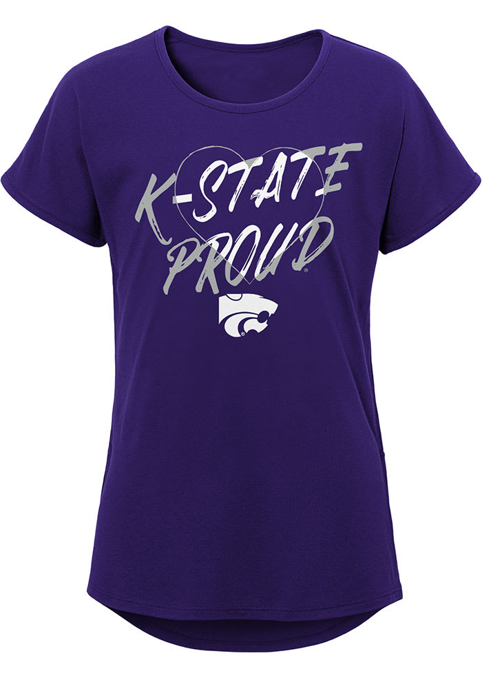K-State Wildcats Girls Purple Slogan Heart Short Sleeve Tee