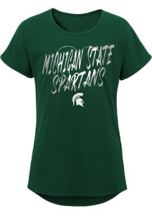 Michigan State Spartans Girls Green Slogan Heart Short Sleeve Tee