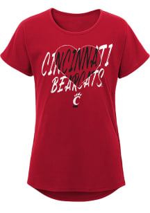 Cincinnati Bearcats Girls Red Slogan Heart Short Sleeve Tee