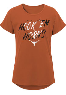 Texas Longhorns Girls Burnt Orange Slogan Heart Short Sleeve Tee