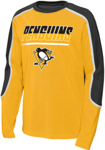 Pittsburgh Penguins Youth Black Pro Assist Long Sleeve Fashion T-Shirt