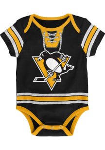 Pittsburgh Penguins Baby Black Hockey Pro Blank Short Sleeve One Piece