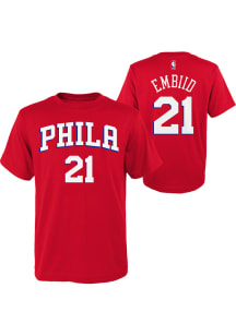 Joel Embiid  Philadelphia 76ers Boys Red Name and Number Short Sleeve T-Shirt
