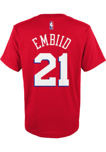 Joel Embiid  Philadelphia 76ers Boys Red Name and Number Short Sleeve T-Shirt