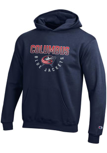 Champion Columbus Blue Jackets Youth Navy Blue Ombre Wordmark Mascot Long Sleeve Hoodie