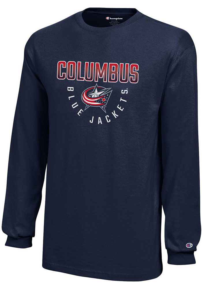 Champion Columbus Blue Jackets Youth Navy Ombre Wordmark Mascot Long Sleeve T-Shirt