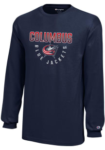 Champion Columbus Blue Jackets Youth Navy Blue Ombre Wordmark Mascot Long Sleeve T-Shirt