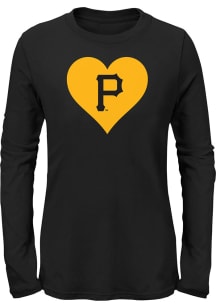 Pittsburgh Pirates Girls Black Heart Long Sleeve T-shirt