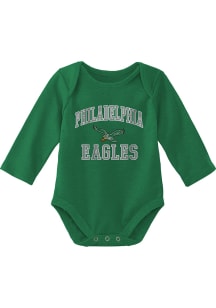 Philadelphia Eagles Baby Kelly Green Retro #1 Design Long Sleeve One Piece