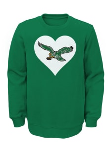 Philadelphia Eagles Girls Kelly Green Retro Heart Long Sleeve Sweatshirt