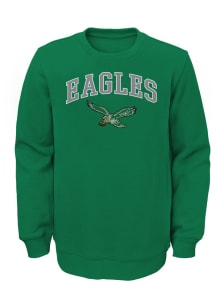 Philadelphia Eagles Youth Kelly Green Arched Logo Long Sleeve Crew Sweatshirt