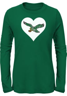 Philadelphia Eagles Girls Kelly Green Retro Heart Long Sleeve T-shirt