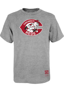 Cincinnati Reds Youth Grey Retro Logo Short Sleeve T-Shirt