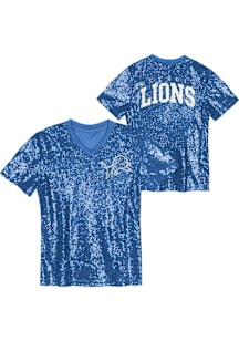 Detroit Lions Girls Blue Wordmark Sequin Short Sleeve T-Shirt