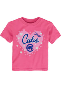 Chicago Cubs Toddler Girls Pink Bubble Hearts Short Sleeve T-Shirt