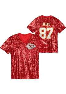 Travis Kelce  Outer Stuff Kansas City Chiefs Girls Red NN Sequin Short Sleeve T-Shirt