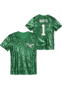 Jalen Hurts Philadelphia Eagles Girls Kelly Green NN Sequin Short Sleeve Player T Shirt