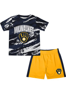 Milwaukee Brewers Boys Navy Blue Stealing Home 2.0 Short Sleeve T-Shirt