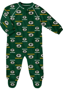 Green Bay Packers Baby Green All Over Raglan Loungewear One Piece Pajamas